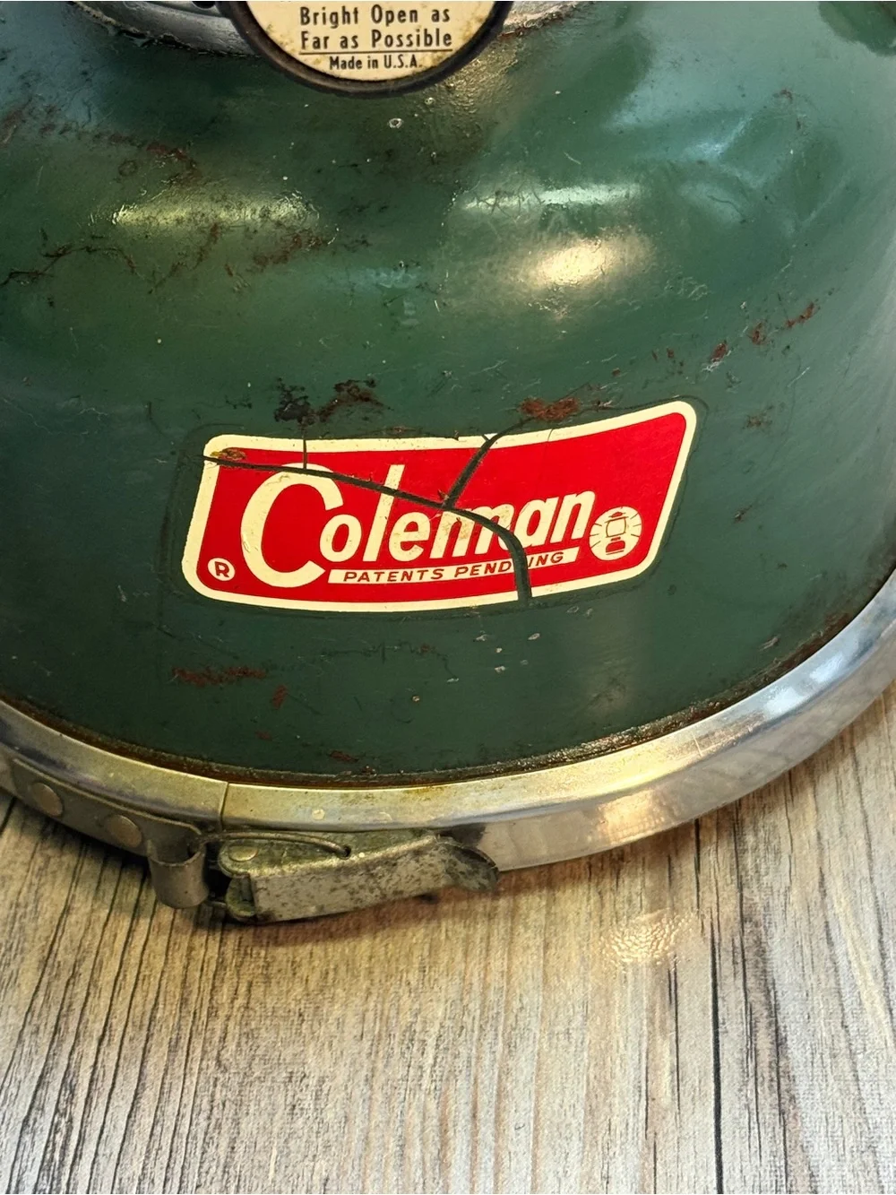 Vintage Coleman 228F Camping Big Hat Double Mantle Green Lantern Gas Lamp